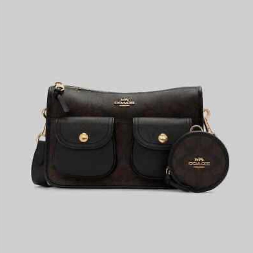 Coach Pennie Crossbody w/ Coin Case Signature, Brown/Black. No C5675